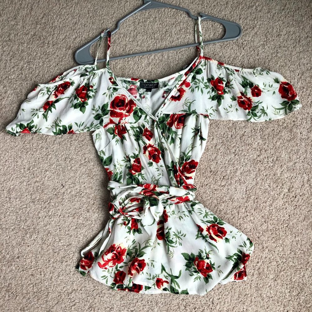 Open Shoulder Floral Wrap Top